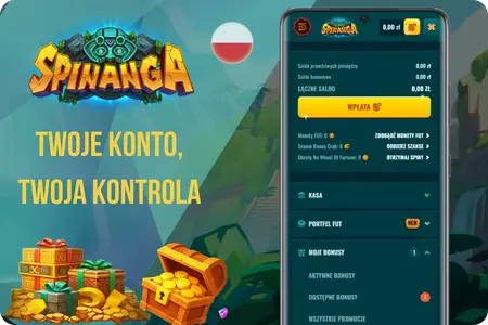 Panel użytkownika spinanga casino z sekcją bonusów