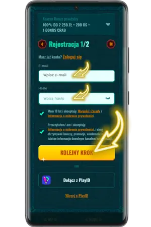 Formularz e-mail i hasło w pierwszym kroku rejestracji