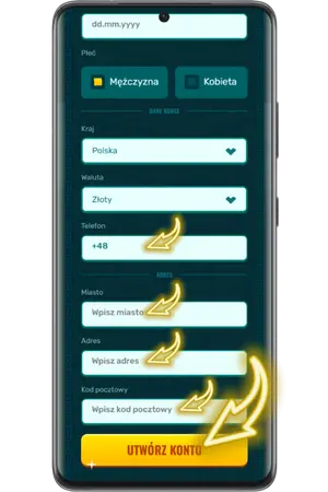 Wybór kraju waluty i numer telefonu przy rejestracji